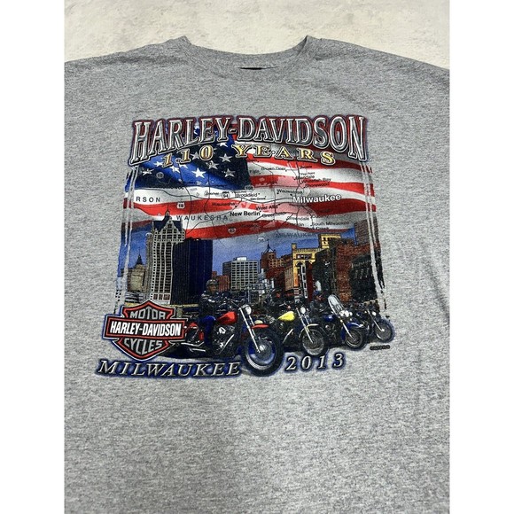 Harley Davidson 110 Year Anniversary American Flag Gray Graphic T-Shirt Size 2XL - Picture 2 of 8